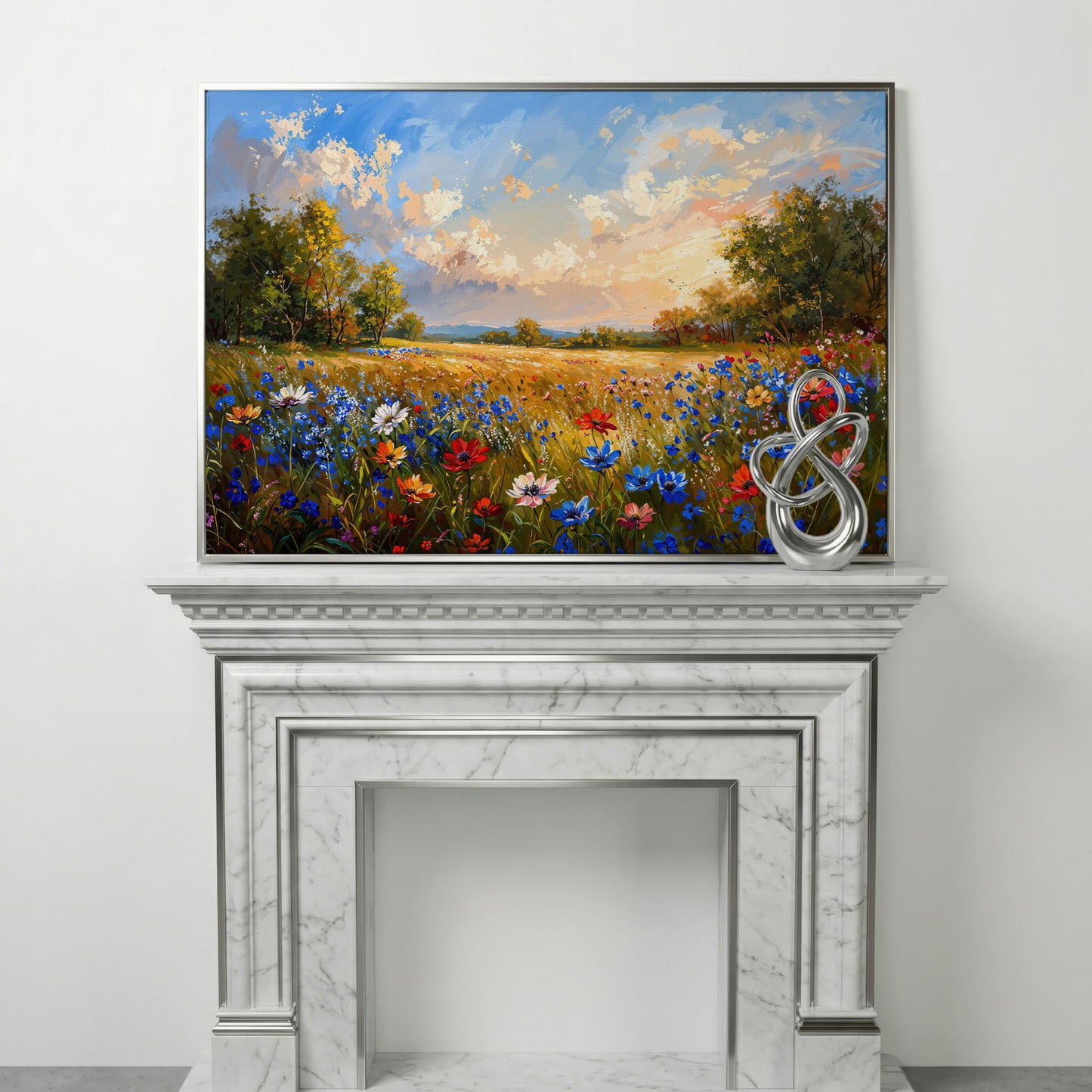 Wildflower Meadow Canvas Print in silver floating frame