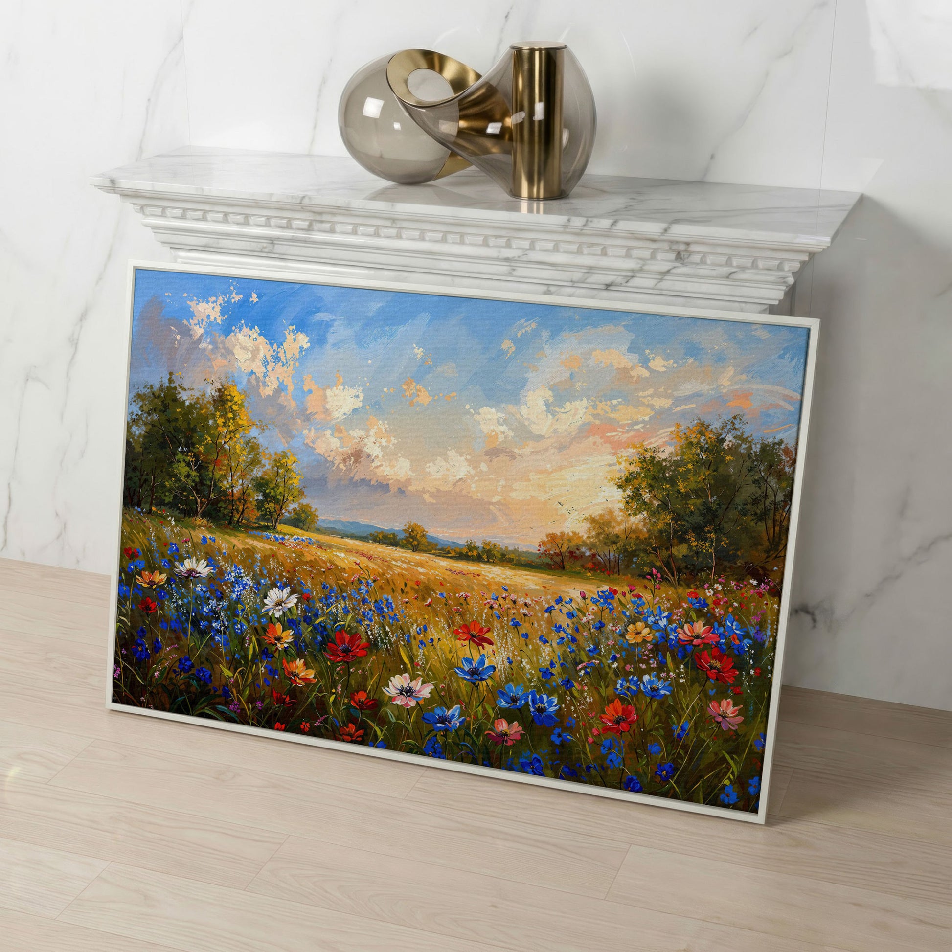 Wildflower Meadow Canvas Print in white floating frame