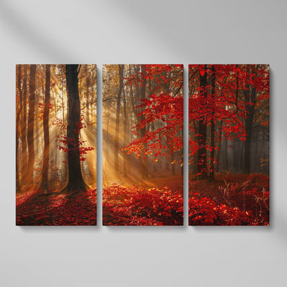 Enchanted Autumn Forest Canvas Print as 3-panel split version