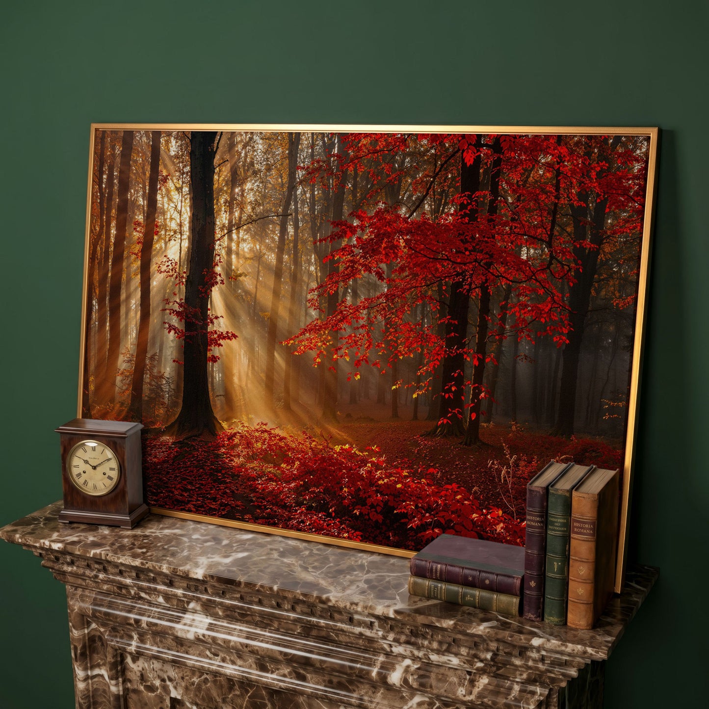 Enchanted Autumn Forest Canvas Print in antique gold floating frame