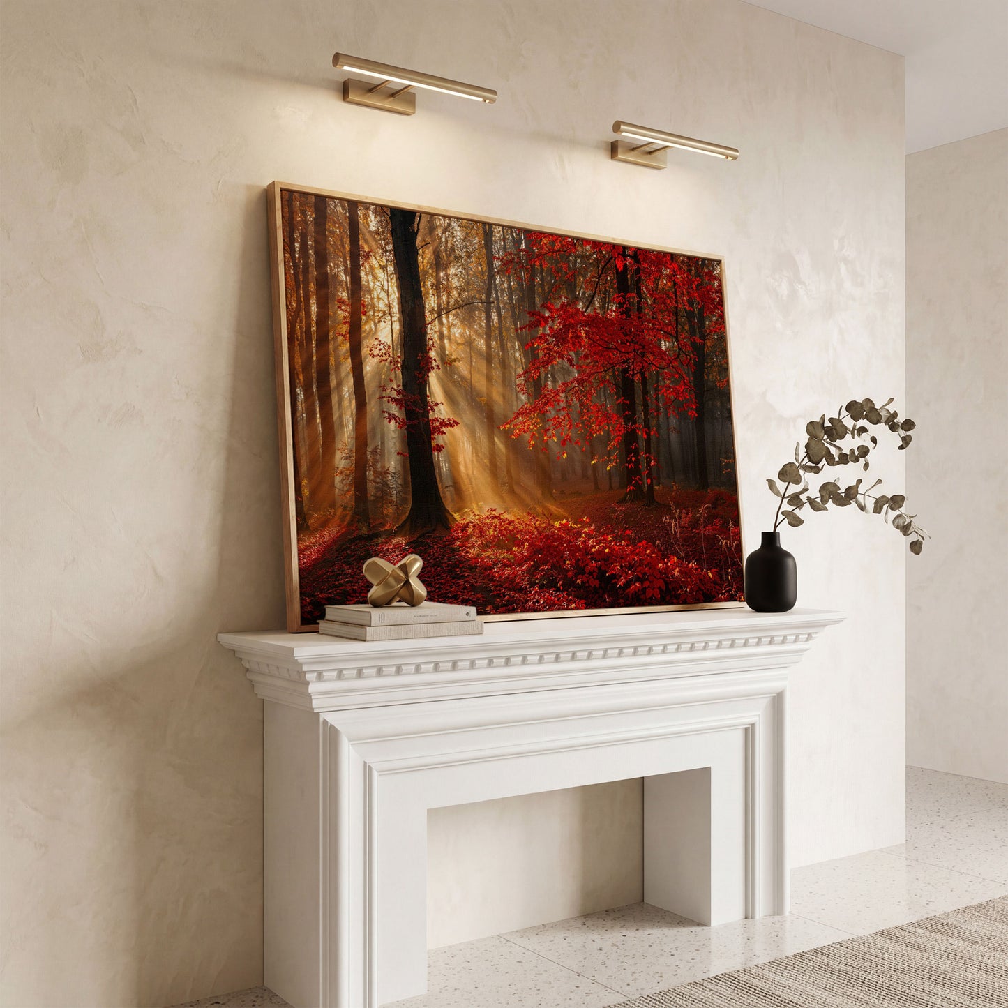 Enchanted Autumn Forest Canvas Print in white oak floating frame