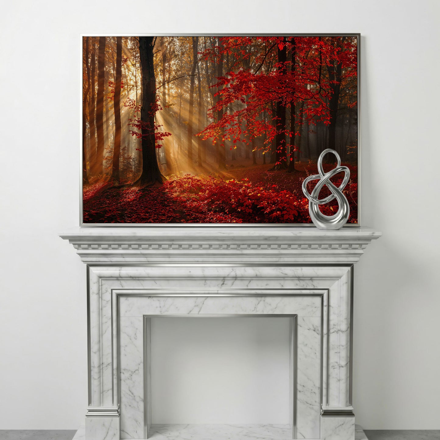 Enchanted Autumn Forest Canvas Print in silver floating frame