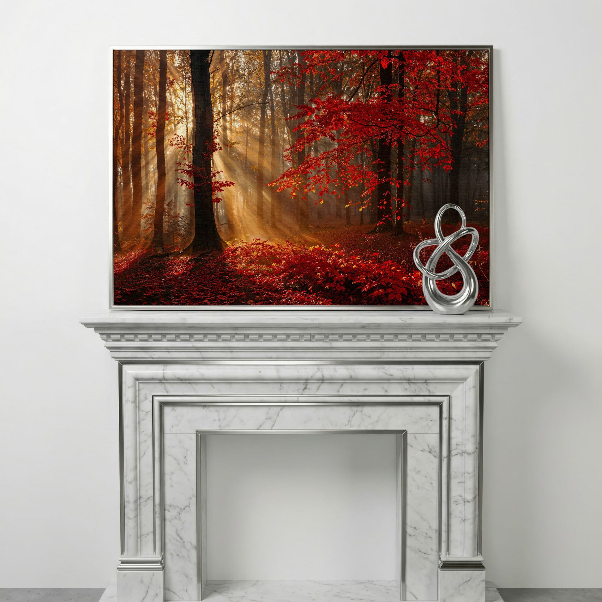 Enchanted Autumn Forest Canvas Print in silver floating frame