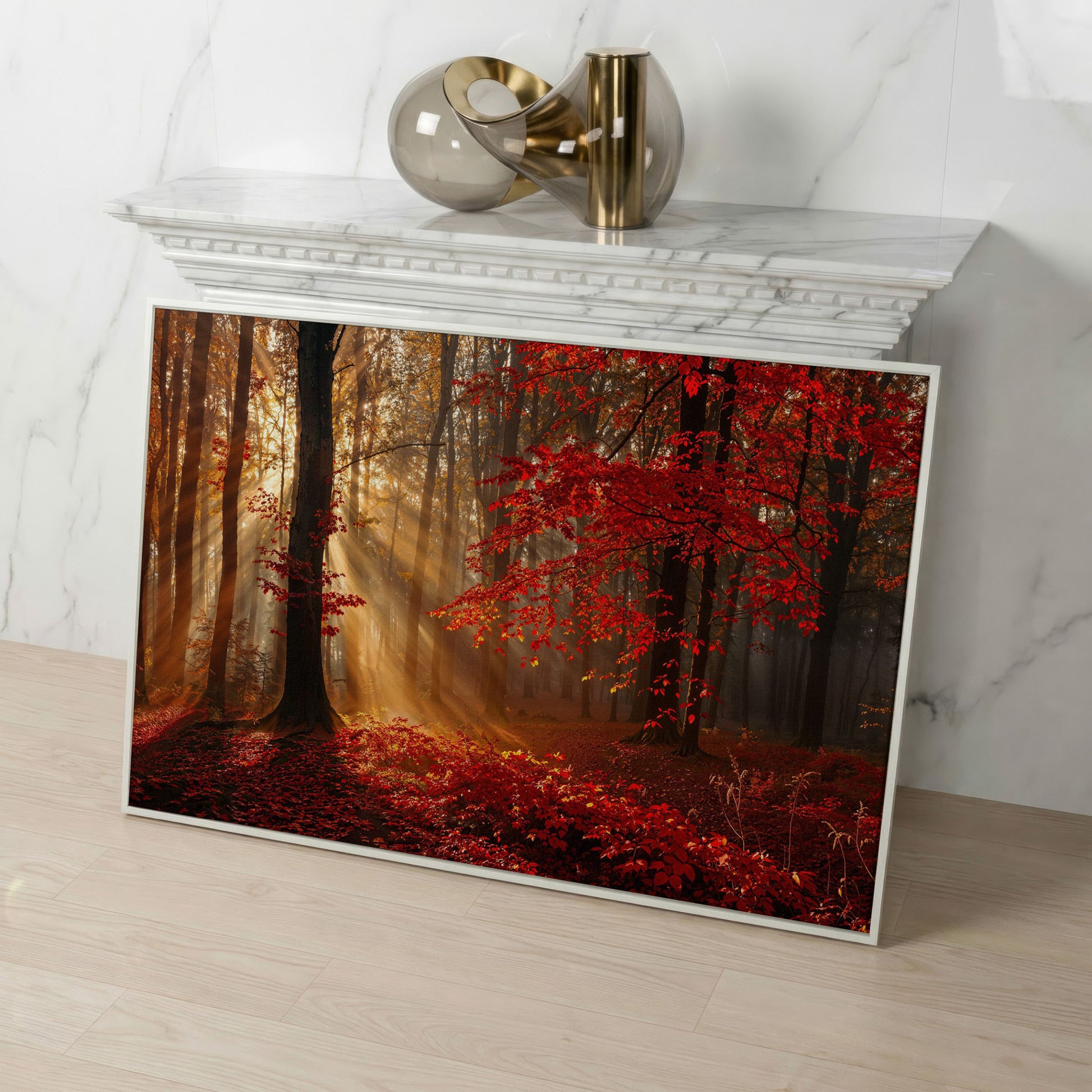 Enchanted Autumn Forest Canvas Print in white floating frame