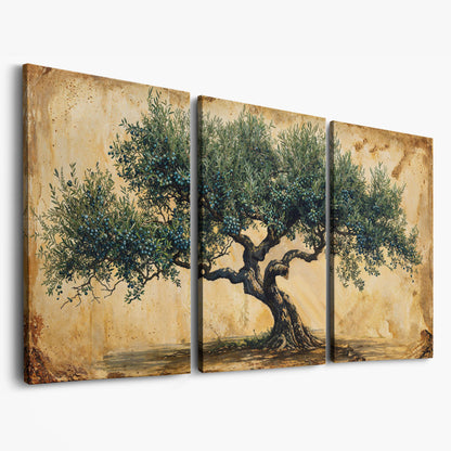 Ancient Olive Tree Canvas Wall Art as 3-panel split version