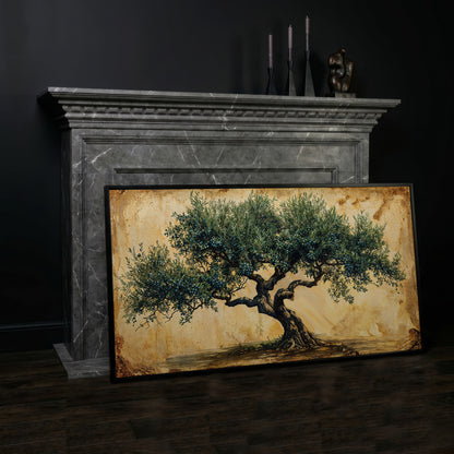 Ancient Olive Tree Canvas Wall Art in black floating frame
