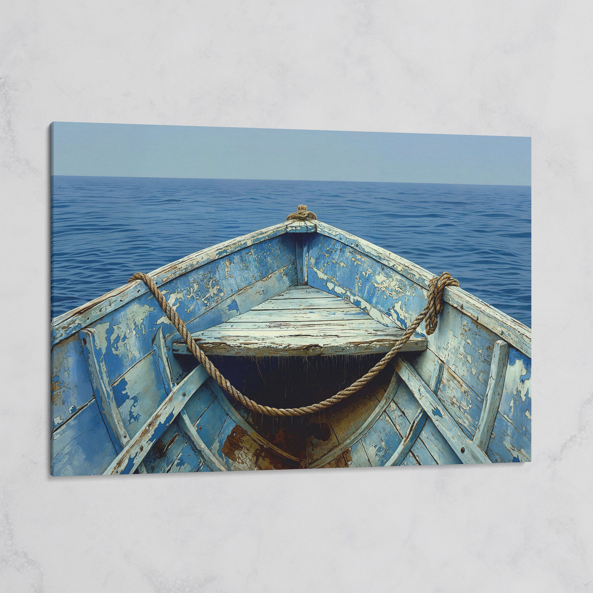 Old Rowboat Canvas Print. Weathered Nautical Seascape on gallery wrap