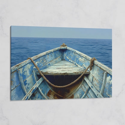 Old Rowboat Canvas Print. Weathered Nautical Seascape on gallery wrap