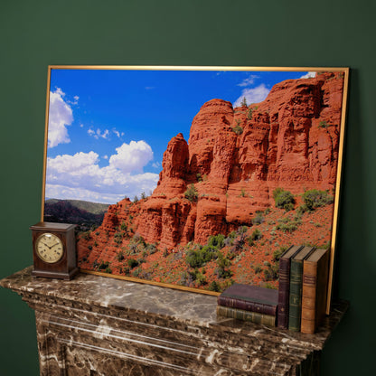 Sedona Cliffs Desert Landscape Canvas in antique gold floating frame