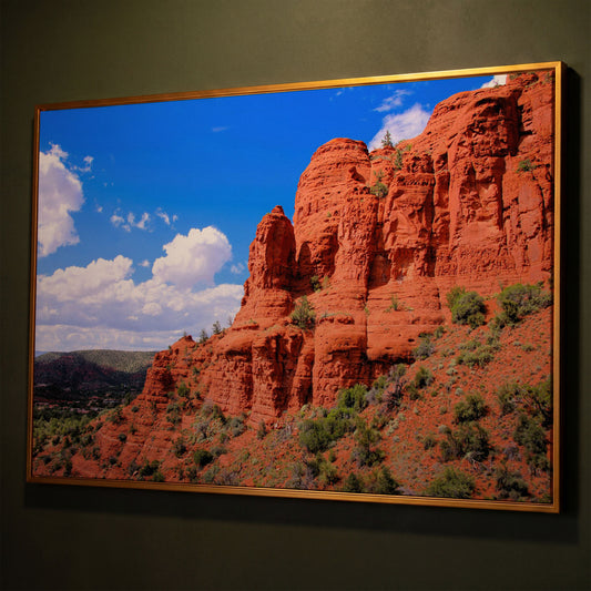 Sedona Cliffs Desert Landscape Canvas shown in antique gold floating frame