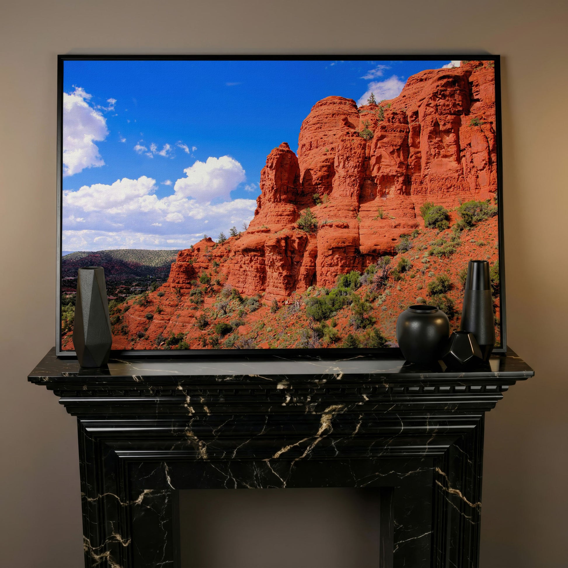 Sedona Cliffs Desert Landscape Canvas in black floating frame
