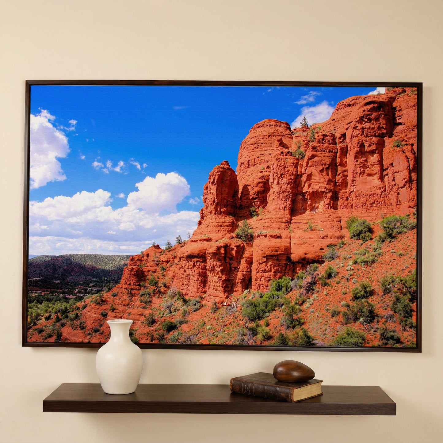 Sedona Cliffs Desert Landscape Canvas in dark walnut floating frame