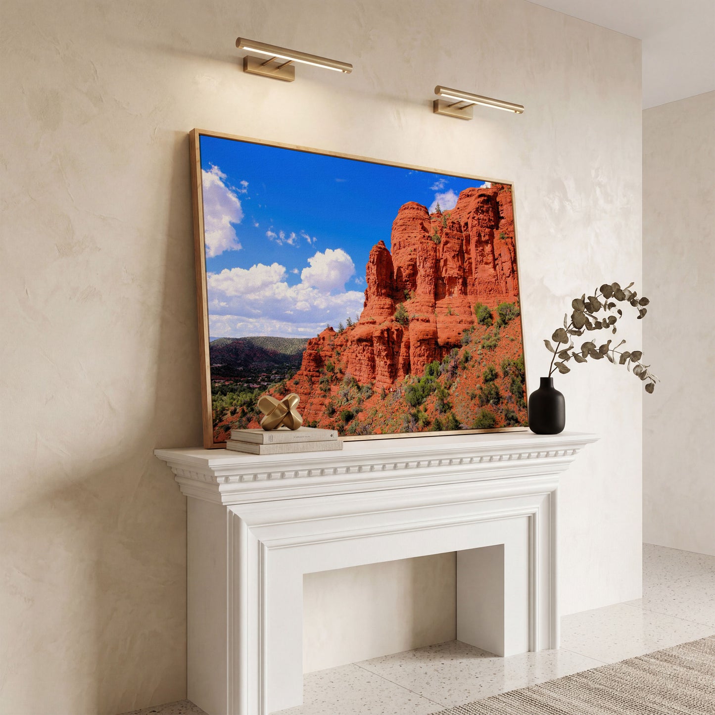 Sedona Cliffs Desert Landscape Canvas in white oak floating frame