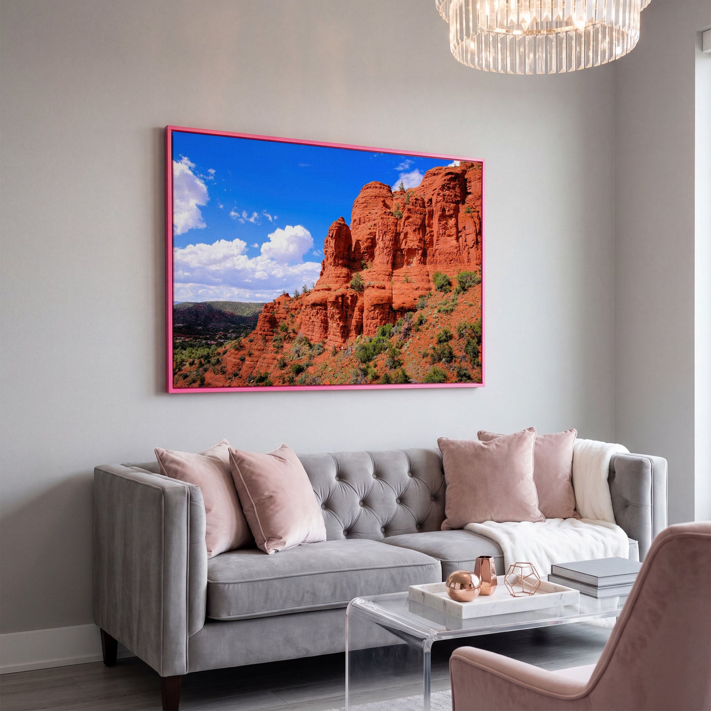 Sedona Cliffs Desert Landscape Canvas in pink floating frame