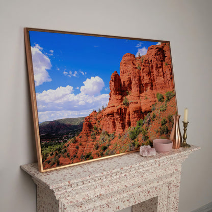 Sedona Cliffs Desert Landscape Canvas in rose gold floating frame