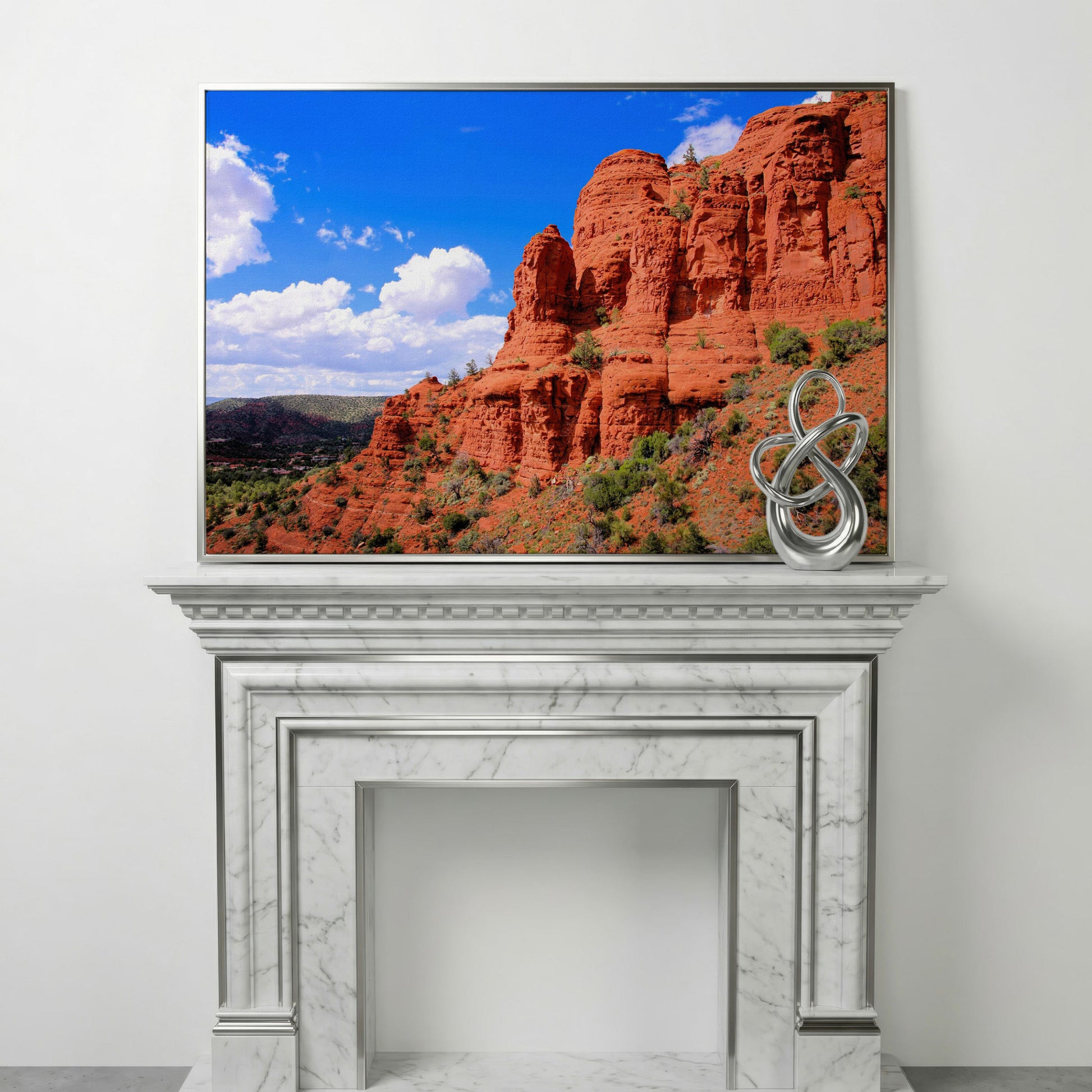 Sedona Cliffs Desert Landscape Canvas in silver floating frame