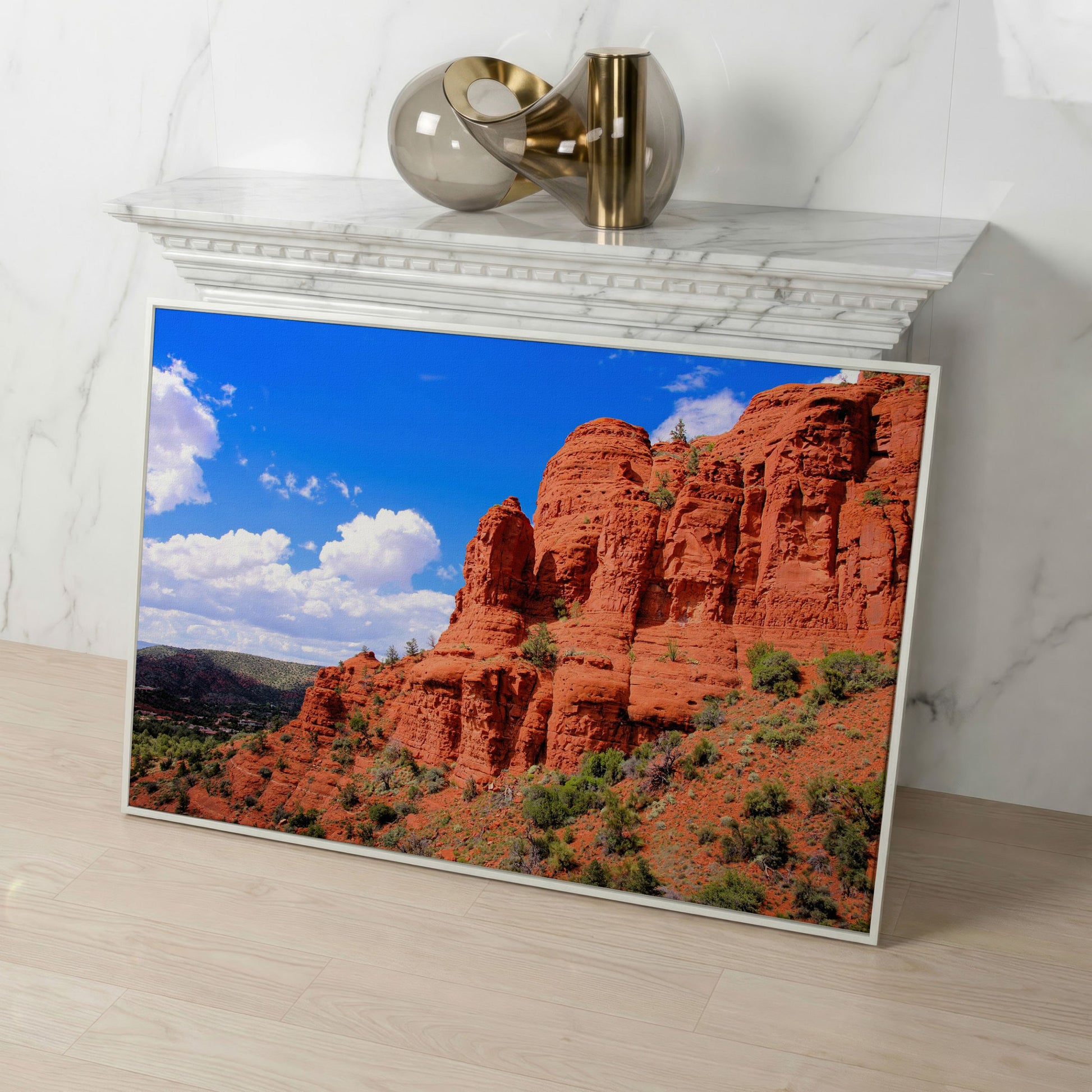 Sedona Cliffs Desert Landscape Canvas in white floating frame