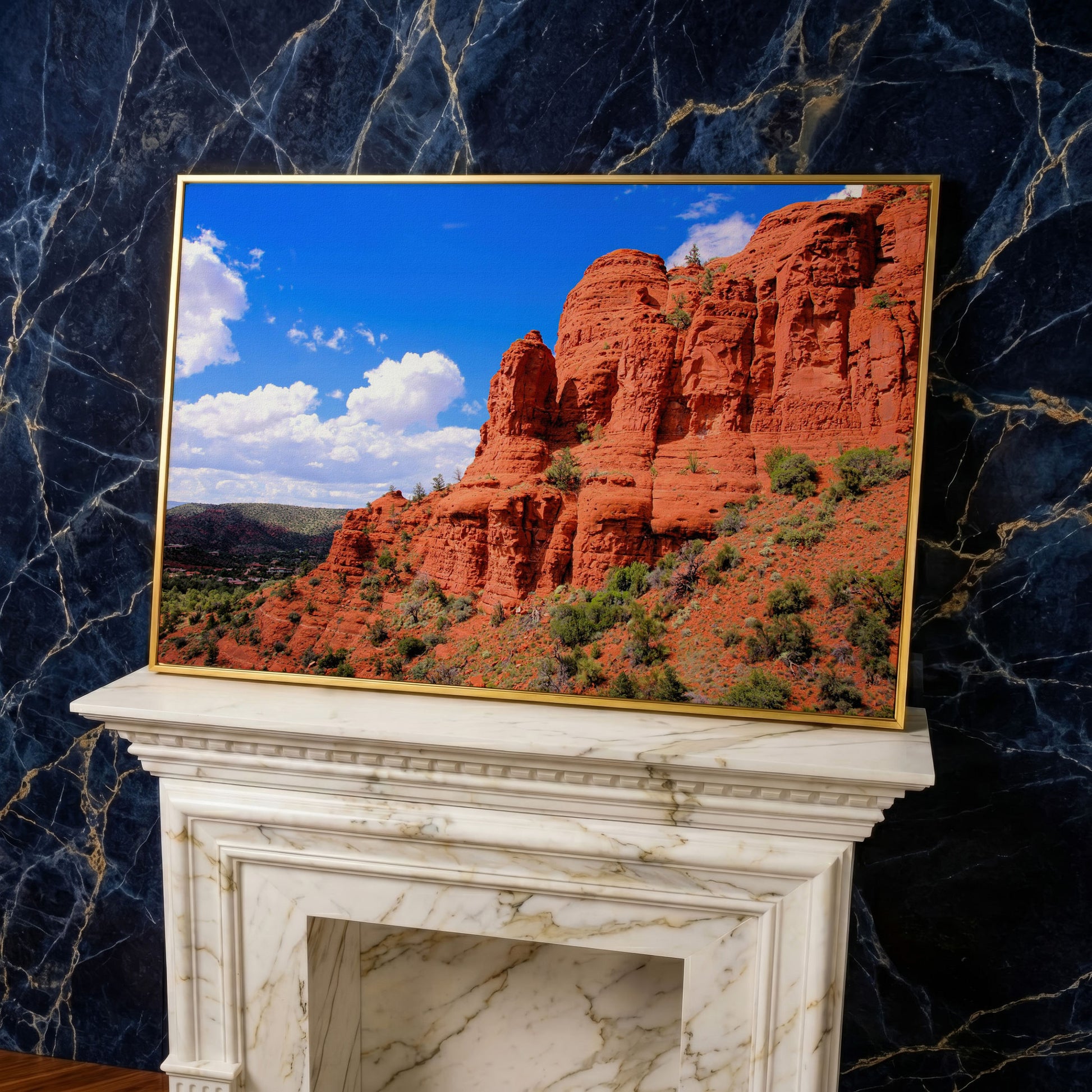 Sedona Cliffs Desert Landscape Canvas in yellow gold floating frame