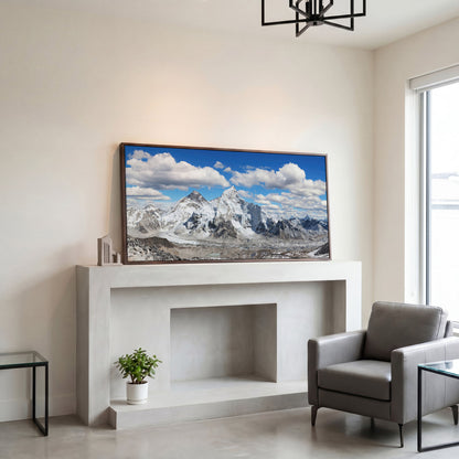 Everest Summit Himalayan Panorama Canvas in dark walnut floating frame