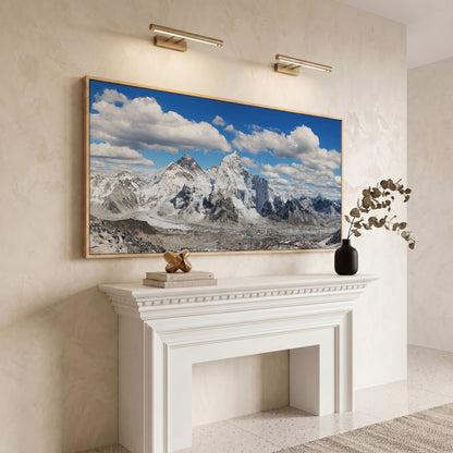 Everest Summit Himalayan Panorama Canvas in white oak floating frame