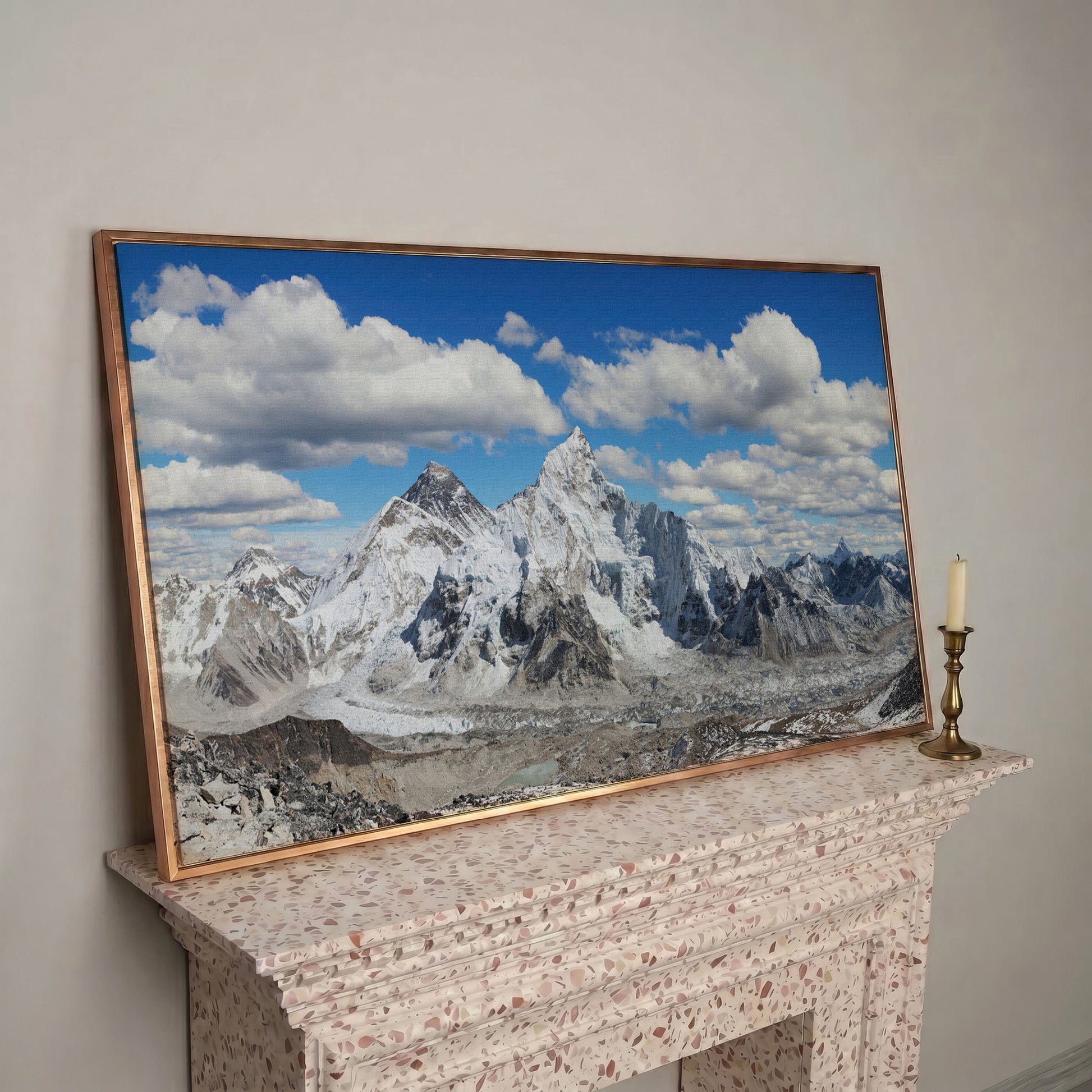 Everest Summit Himalayan Panorama Canvas in rose gold floating frame