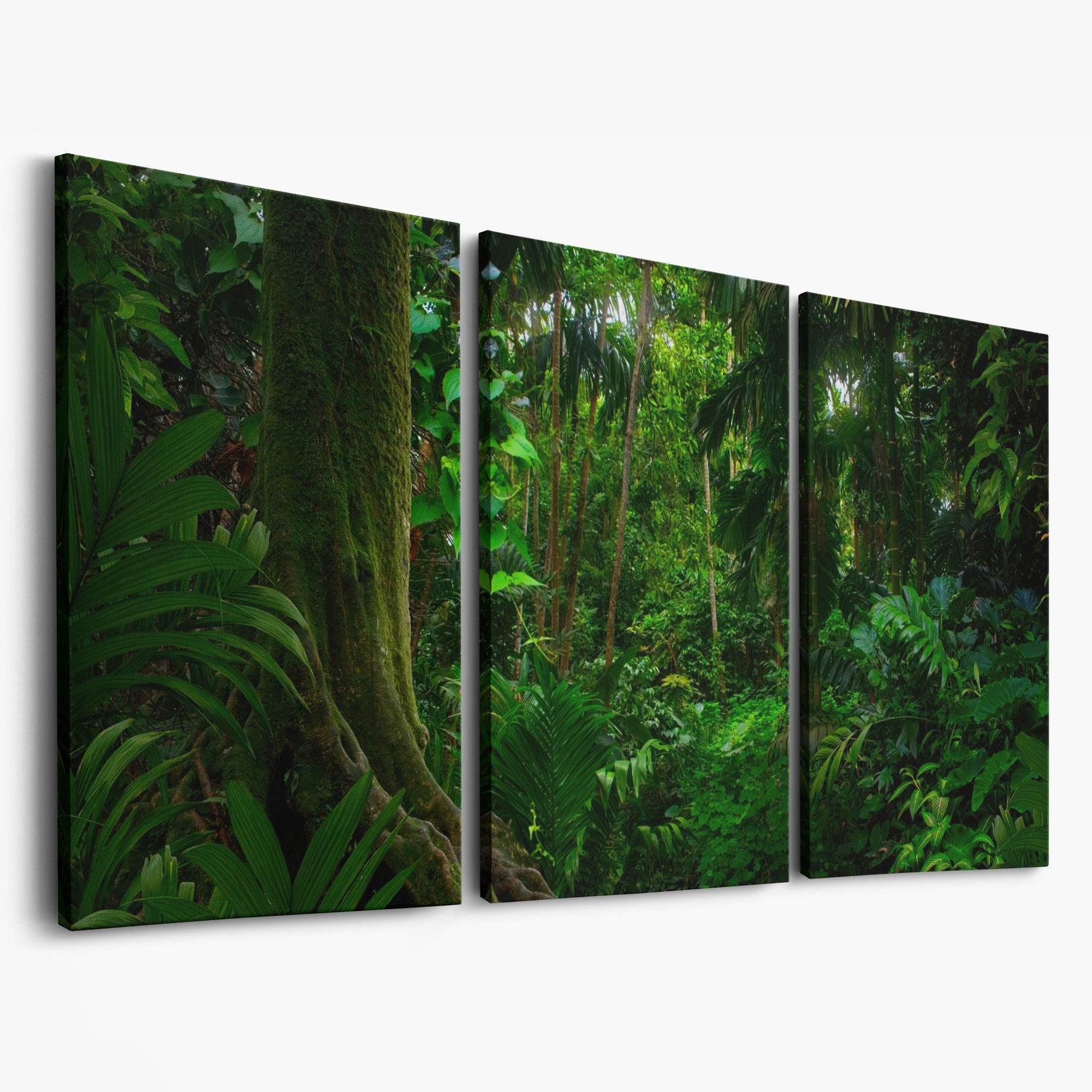 Lush Tropical Jungle Canvas Wall Art as 3-panel split version