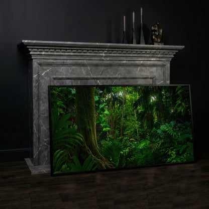Lush Tropical Jungle Canvas Wall Art in black floating frame