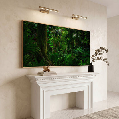 Lush Tropical Jungle Canvas Wall Art in white oak floating frame