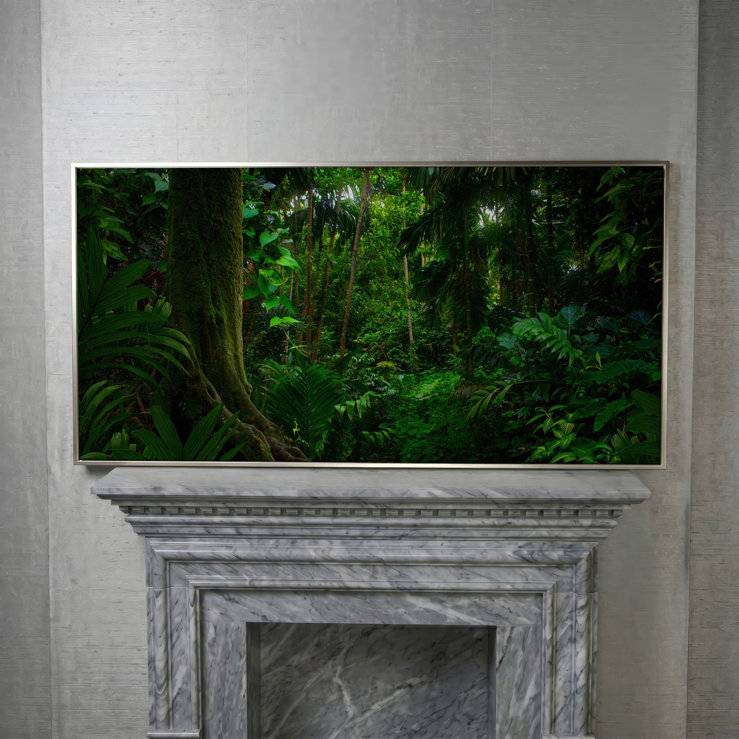 Lush Tropical Jungle Canvas Wall Art in silver floating frame