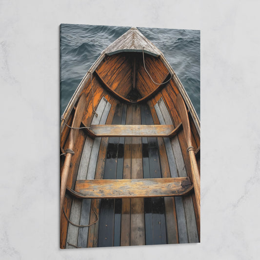 Rustic Wooden Rowboat Canvas Wall Art for Coastal Decor on gallery wrap