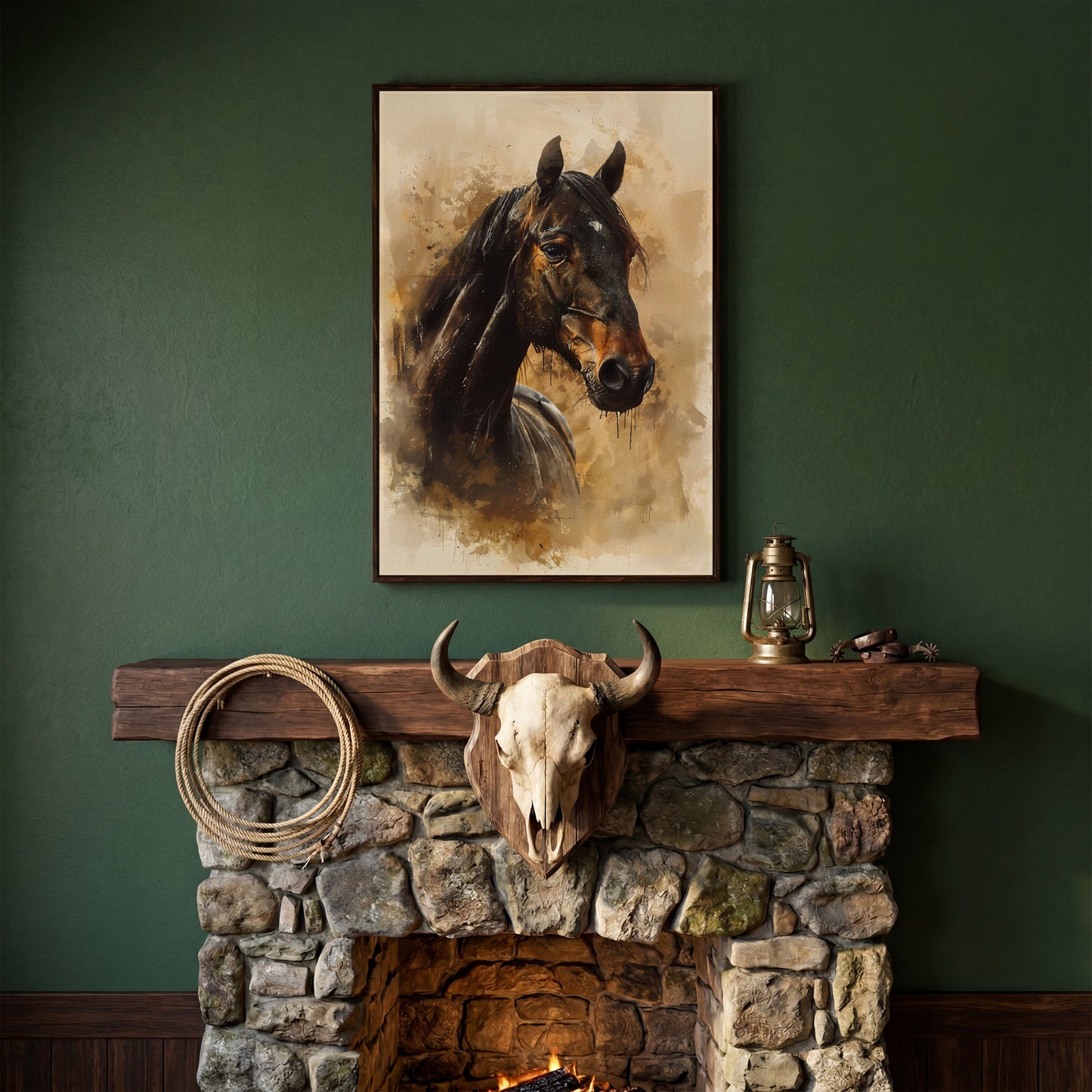 Brown Horse Portrait Canvas Print in dark walnut floating frame