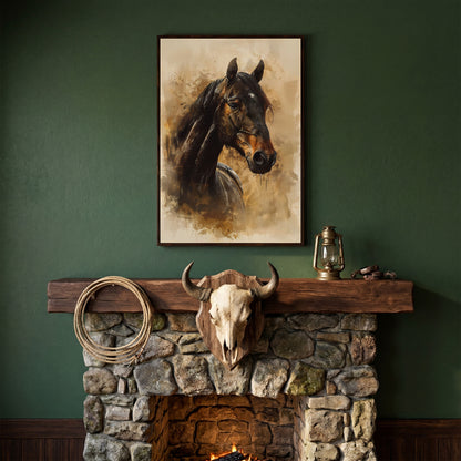 Brown Horse Portrait Canvas Print in dark walnut floating frame