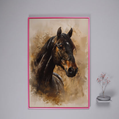 Brown Horse Portrait Canvas Print in pink floating frame