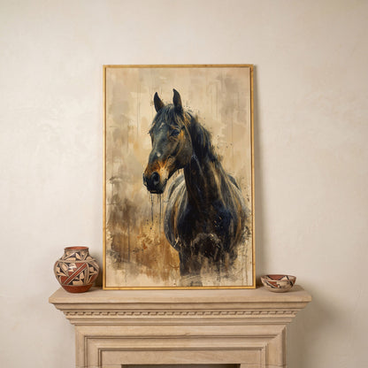 Elegant Steed Modern Farmhouse Canvas Print in white oak floating frame