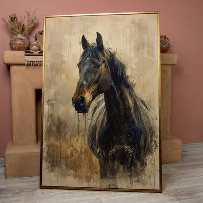 Elegant Steed Modern Farmhouse Canvas Print in rose gold floating frame
