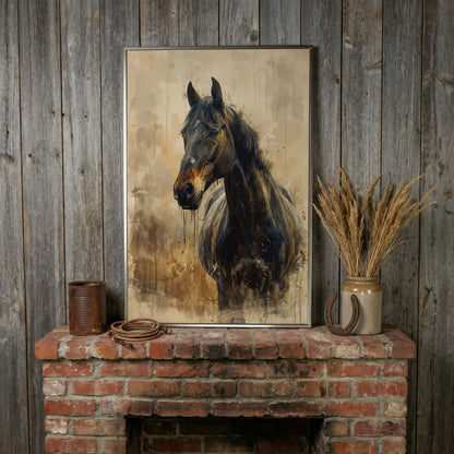 Elegant Steed Modern Farmhouse Canvas Print in silver floating frame