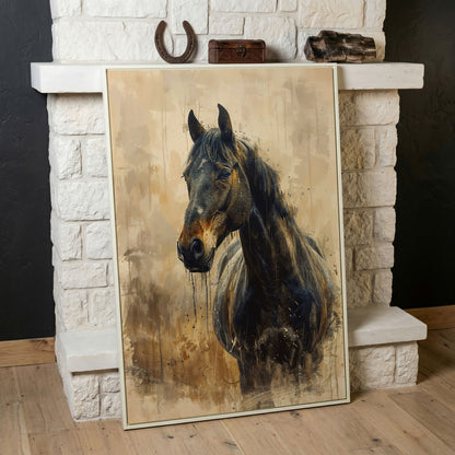 Elegant Steed Modern Farmhouse Canvas Print in white floating frame