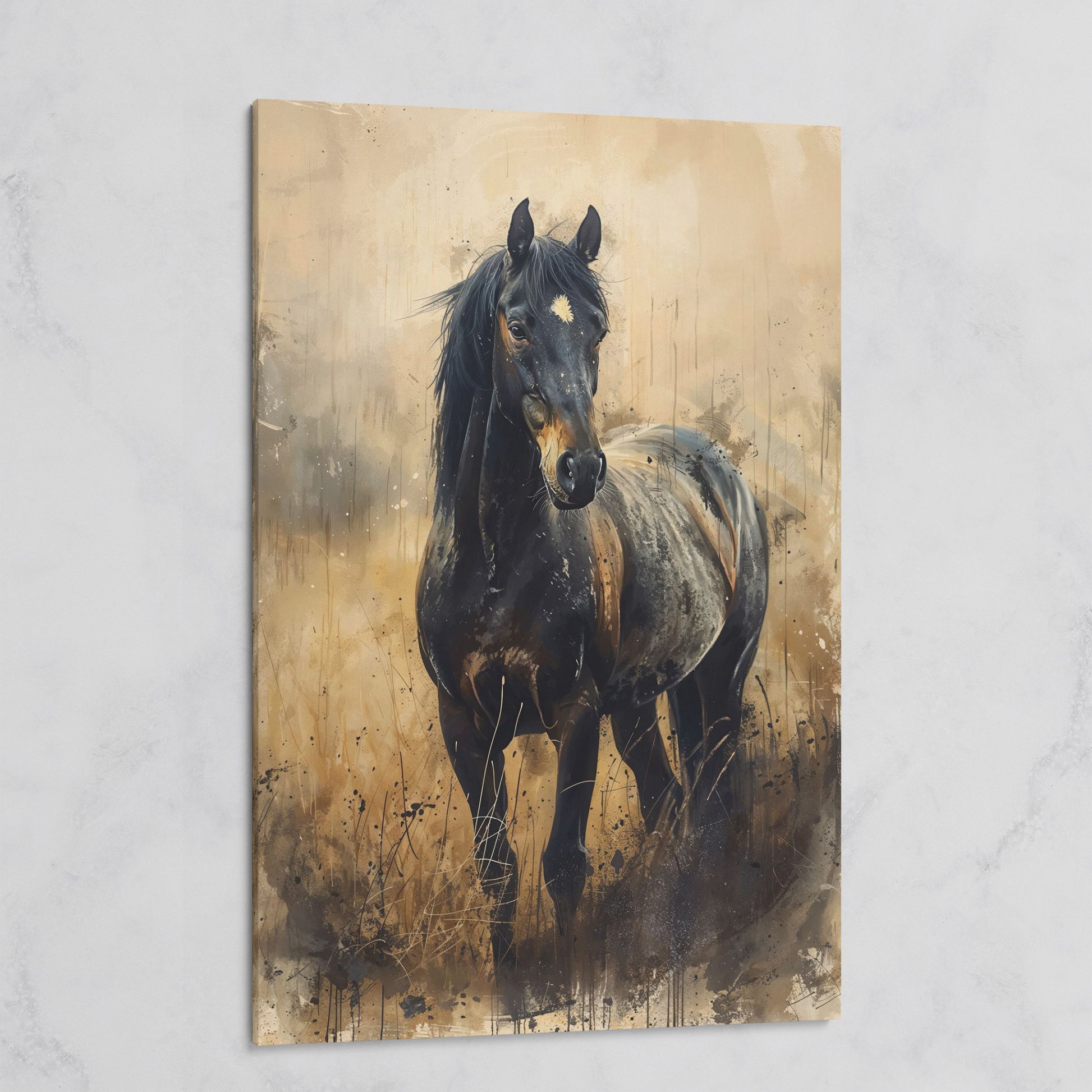 Black Horse Rustic Canvas Art Print on gallery wrap