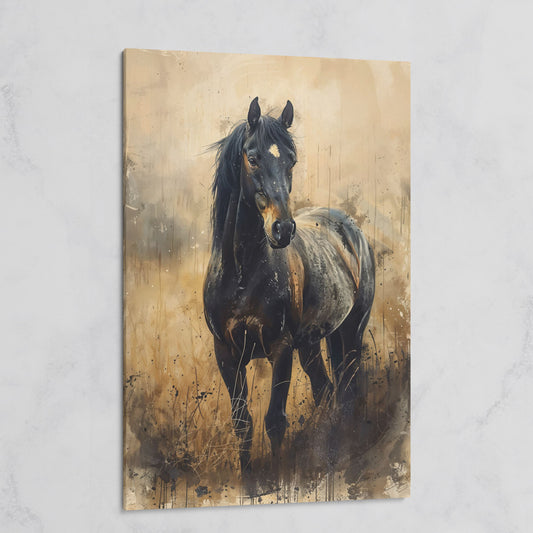 Black Horse Rustic Canvas Art Print on gallery wrap