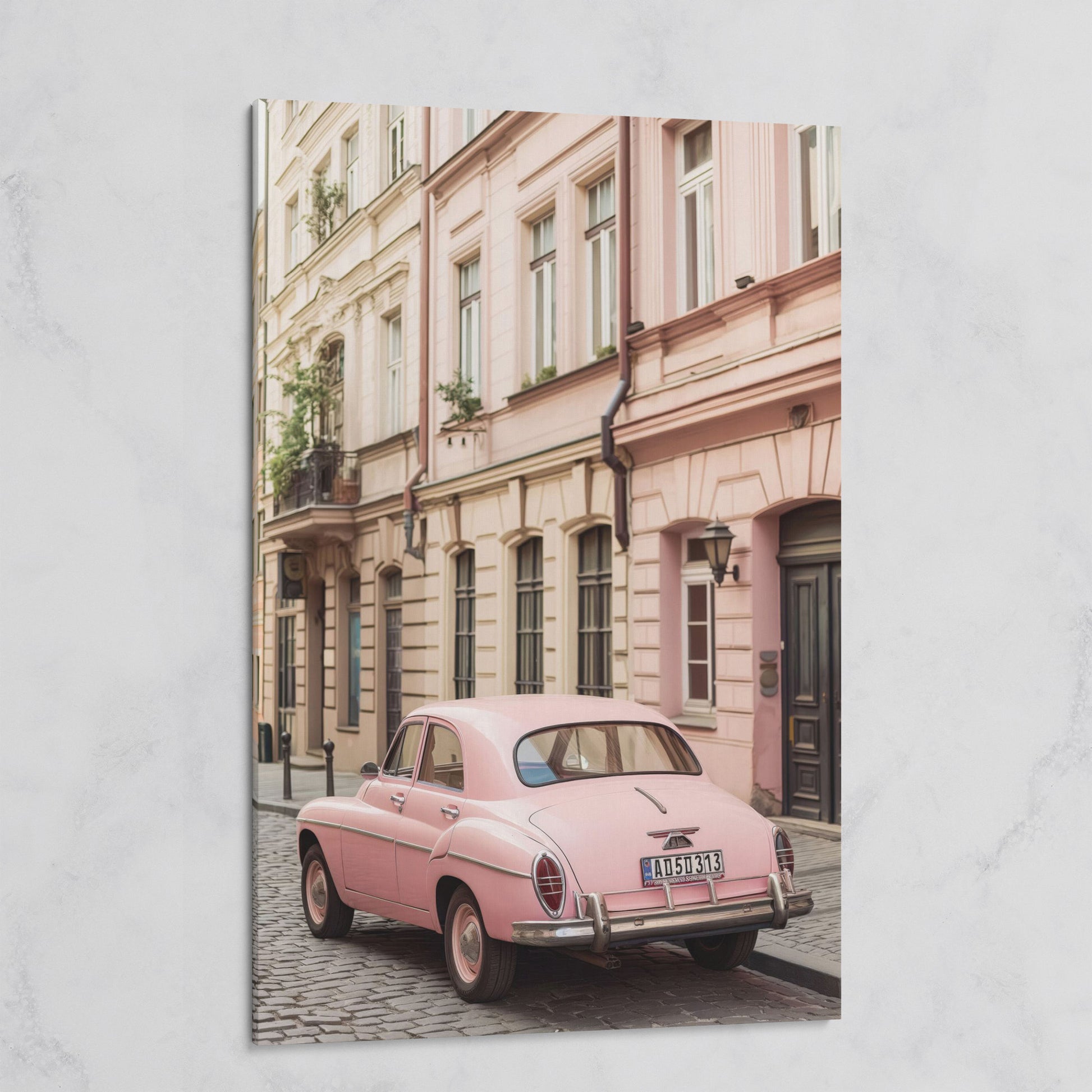 Pink Car on European Alley Canvas Print on gallery wrap