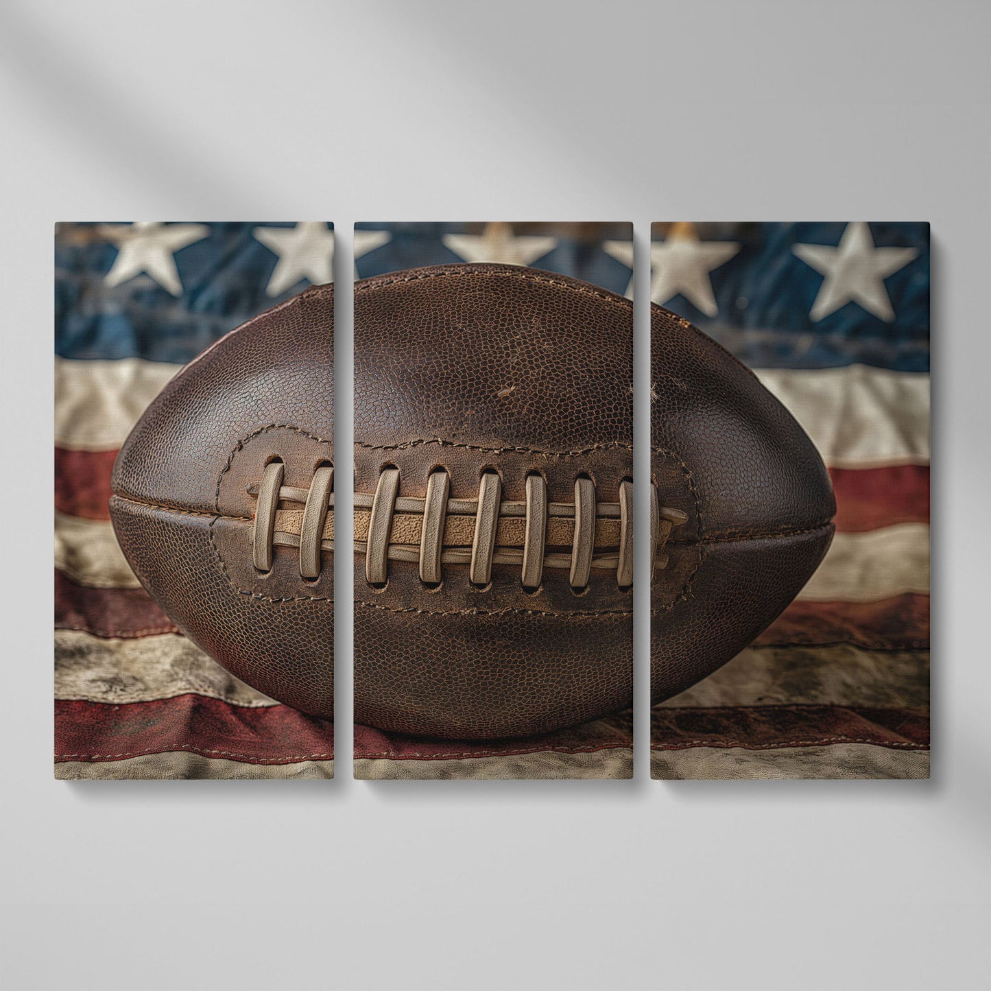 Vintage Football & Flag Canvas Print as 3-panel split version