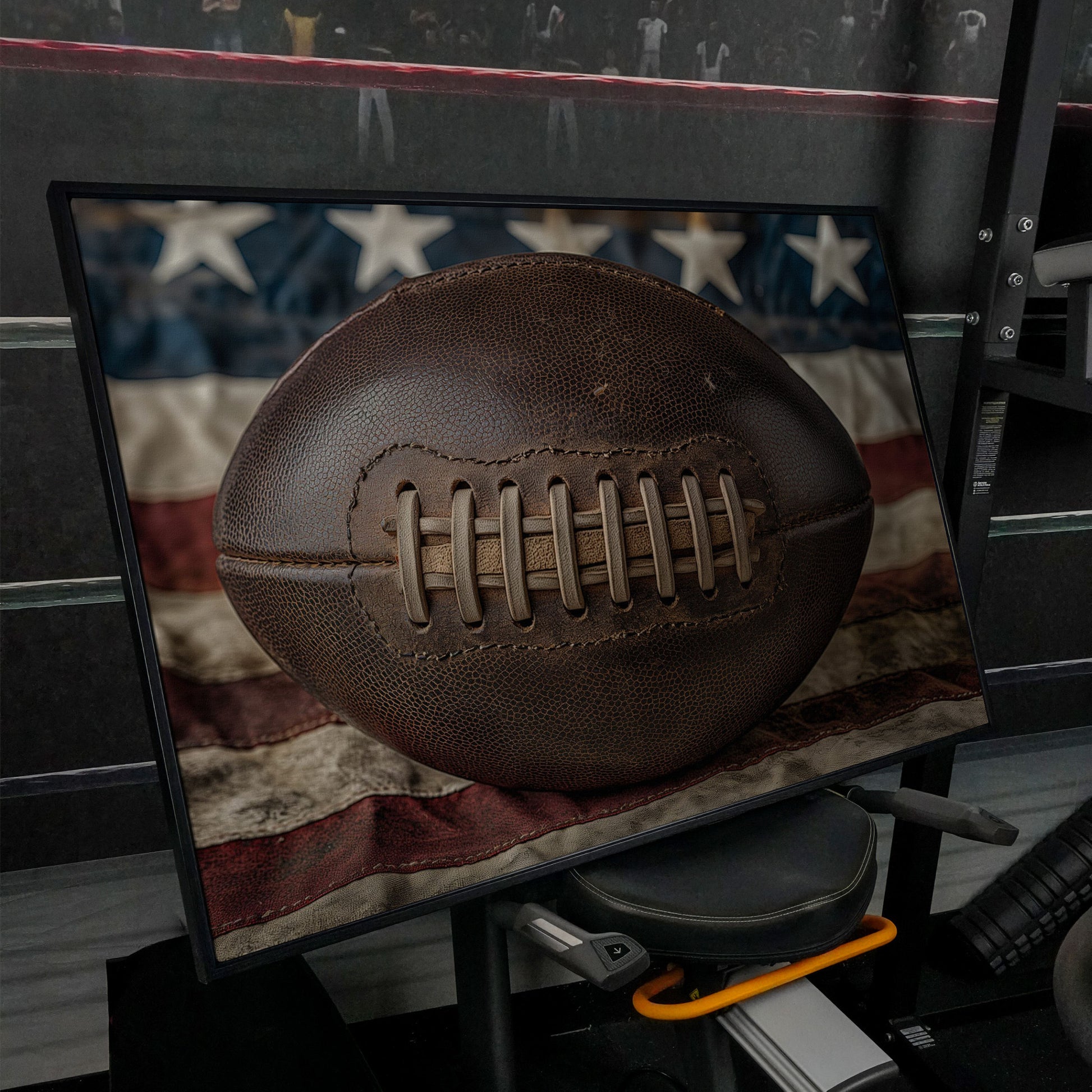 Vintage Football & Flag Canvas Print in black floating frame
