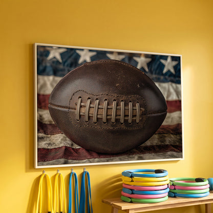Vintage Football & Flag Canvas Print in white floating frame