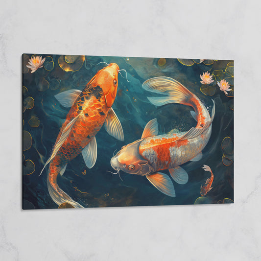 Lively Pond Koi Fish Abstract Canvas on gallery wrap