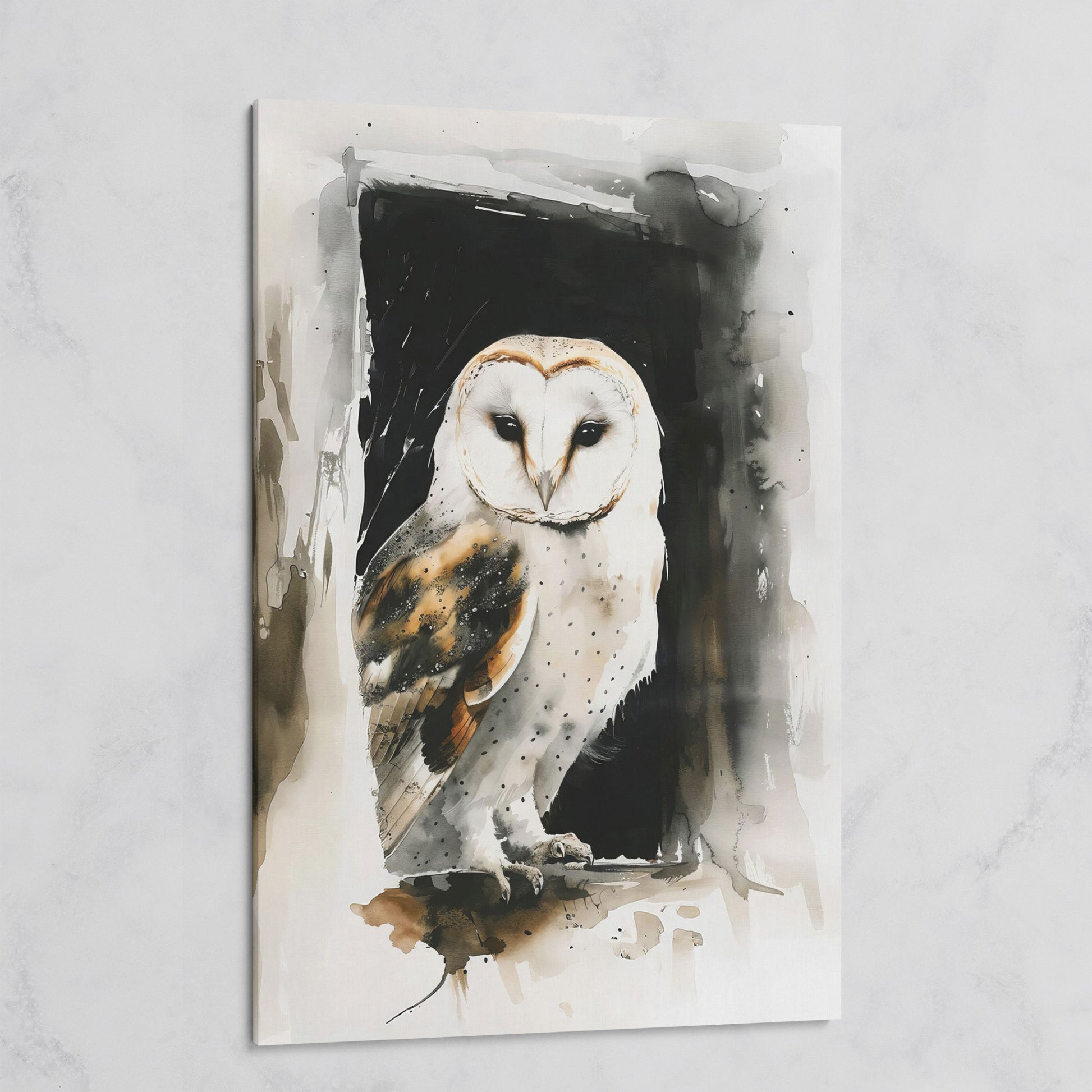 Serene Barn Owl Watercolor Canvas on gallery wrap