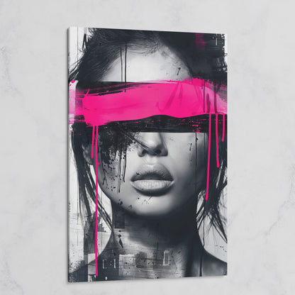 Abstract Woman Face Canvas Art in Monochrome & Pink on gallery wrap