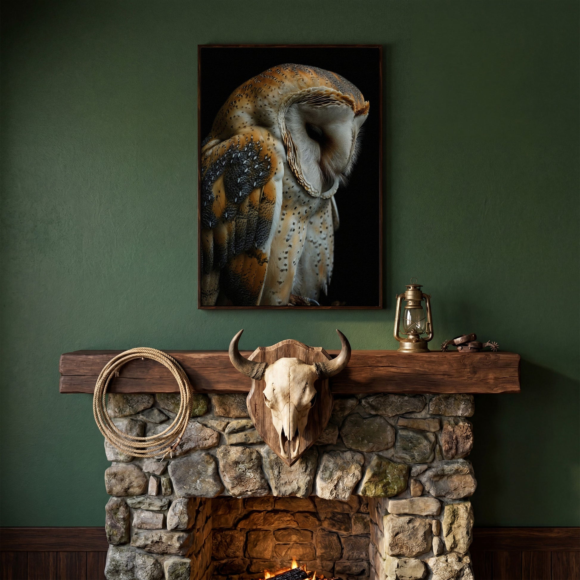 Barn Owl Portrait Canvas Print in dark walnut floating frame