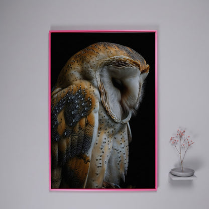 Barn Owl Portrait Canvas Print in pink floating frame