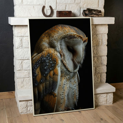 Barn Owl Portrait Canvas Print in white floating frame