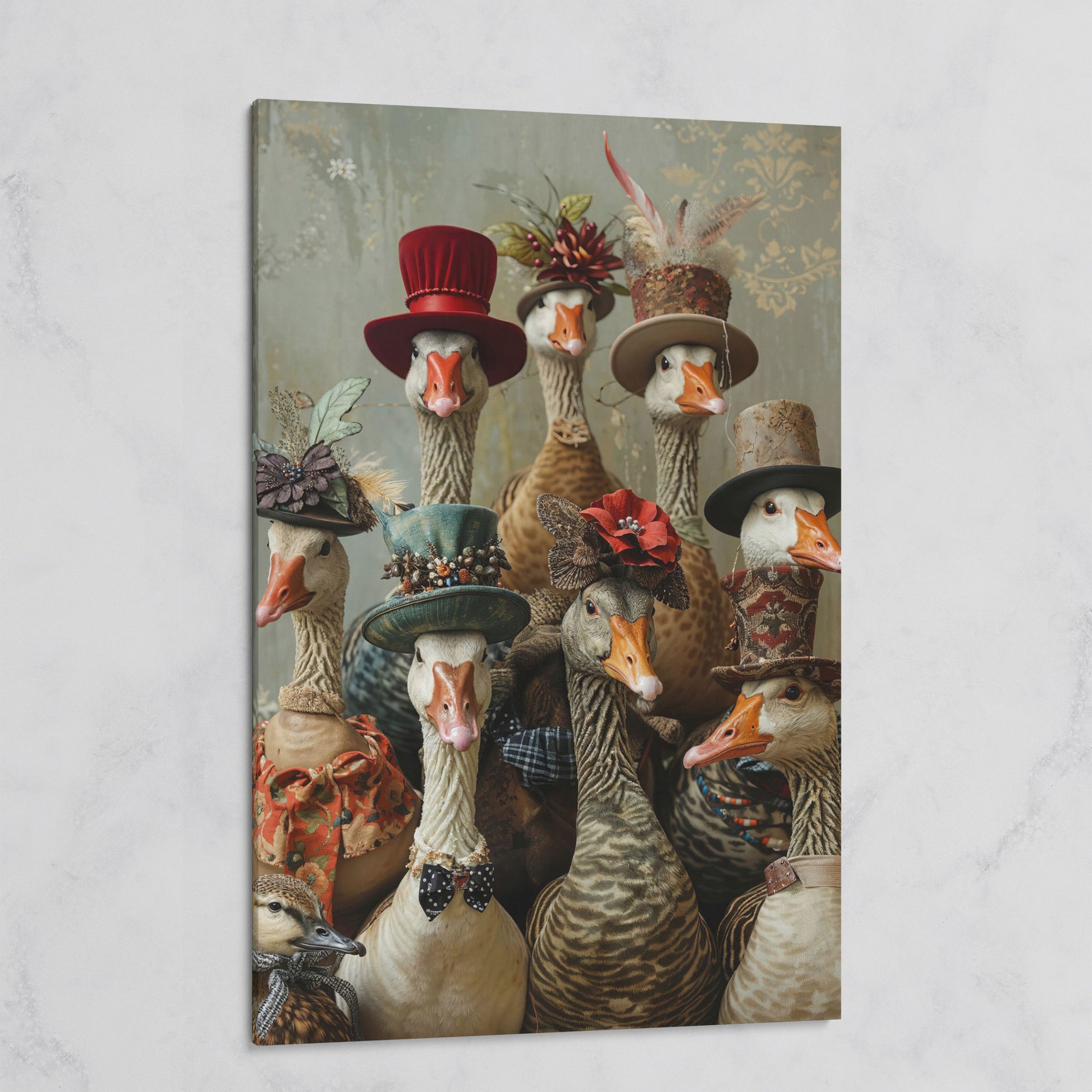 Victorian Geese Family Canvas Print. Quirky Wall Art on gallery wrap